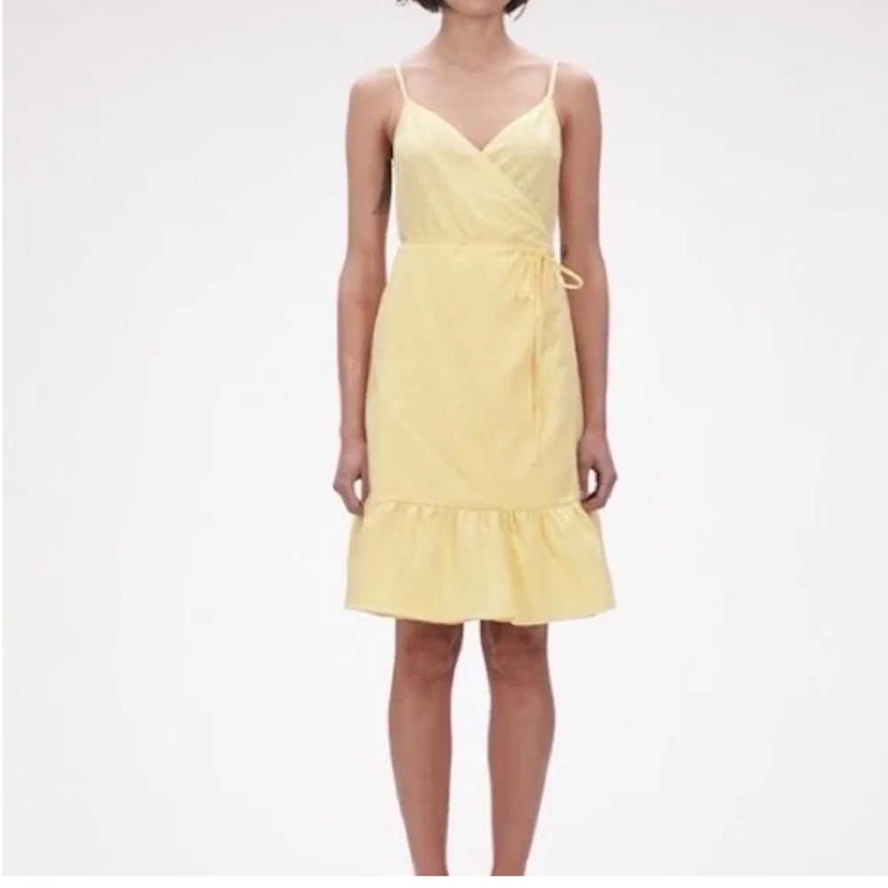 GAP | Butter Yellow Pastel Linen Blend Ruffle Hem Wrap Dress- Size M